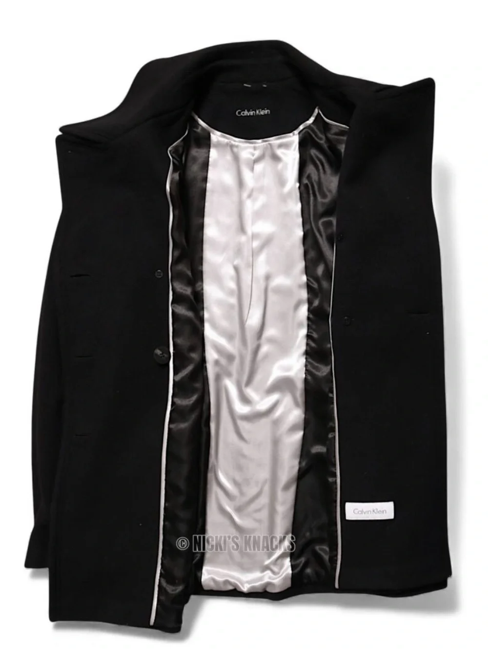 Calvin Klein Black Wool Cashmere Blend Double Breasted Peacoat Women’s Size L